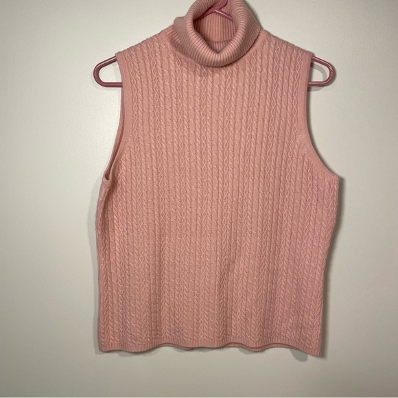 Amanda Smith Sweaters - Amanda Smith Light Pink Cable Knit Turtleneck Sleeveless Top Medium